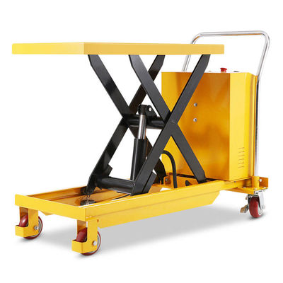 주문 노란색 수압 리프트 트롤리 500kg 0.9m 반 전기 시저 리프트 트롤리 online manufacture