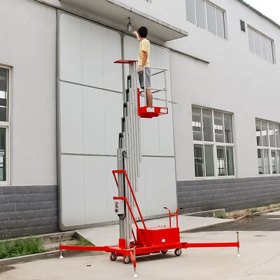 전기 알루미늄 마스트 리프트 8m 10m 150kg 수직 단일 마스트 공중 작업 플랫폼